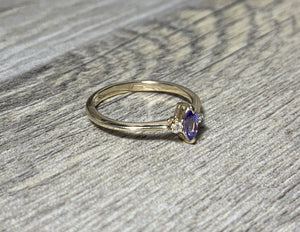 Tanzanite Diamond Ring, 14k / 18K Gold Prong Setting, Unique Engagement, Anniversary Ring - MiShelli