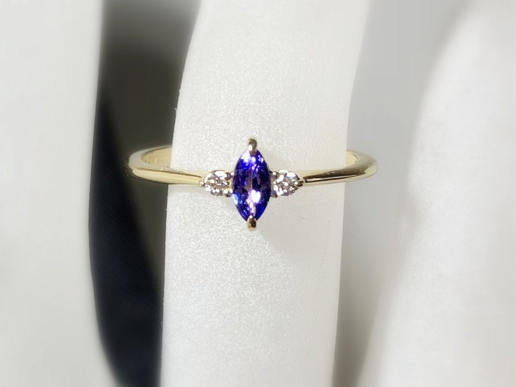 Tanzanite Diamond Ring, 14k / 18K Gold Prong Setting, Unique Engagement, Anniversary Ring - MiShelli