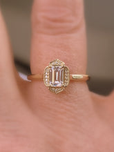 Load image into Gallery viewer, Moissanite Diamond Halo Ring, Vintage Style, 14K Yellow Gold - MiShelli
