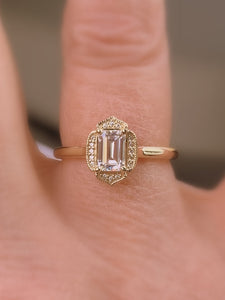 Moissanite Diamond Halo Ring, Vintage Style, 14K Yellow Gold - MiShelli