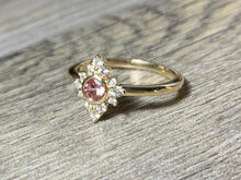 Load image into Gallery viewer, Champagne Sapphire Diamond Ring, Size 7.5 Diamond Cluster Princess Ring, 14K Gold - MiShelli