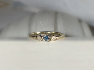 Teal Blue Diamond Ring, Size 7, 14K Gold Stacking Ring, Anniversary Band, Non Traditional Wedding - MiShelli
