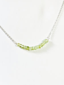 Green Tourmaline Bar Necklace, Layering Necklace, Gifts for Her, Chakra Gemstones, Healing Energies - MiShelli