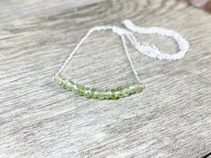 Green Tourmaline Bar Necklace, Layering Necklace, Gifts for Her, Chakra Gemstones, Healing Energies - MiShelli