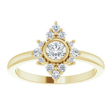 Load image into Gallery viewer, White Sapphire Diamond Cluster Gemstone Ring, 14K Bezel Set, Yellow, White, Rose Gold, Non Traditional Engagement, Cocktail Ring - MiShelli