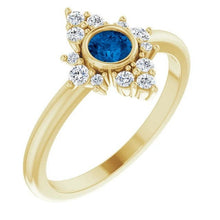 Load image into Gallery viewer, Blue Ceylon Sapphire Diamond Cluster Halo Gemstone Ring, 14K Gold - MiShelli