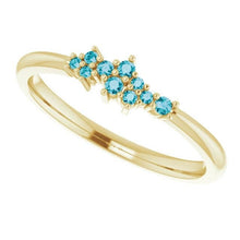 Load image into Gallery viewer, London Blue Topaz Cluster Stacking Ring, 14k Gold, Low Profile, Non Traditional Wedding Band, Birthstone Ring - MiShelli
