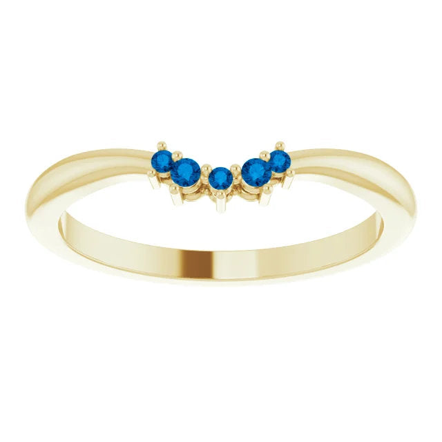 Ceylon Blue Sapphire Contour Band, 14K Gold, Low Profile, Stackable, Non Traditional Wedding, Multi Stone Band, Yellow, White, Rose Gold - MiShelli