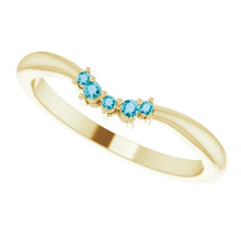 Load image into Gallery viewer, London Blue Topaz Contour Band, 14K Gold, Low Profile, Stackable, Non Traditional Wedding, Multi Stone Band, Yellow, White, Rose Gold - MiShelli