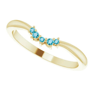 London Blue Topaz Contour Band, 14K Gold, Low Profile, Stackable, Non Traditional Wedding, Multi Stone Band, Yellow, White, Rose Gold - MiShelli