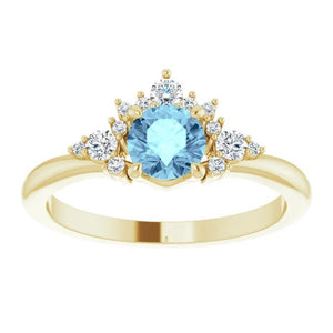 Aquamarine Halo Diamond Ring 14K Gold - MiShelli