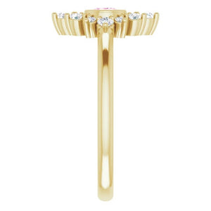 Pink Sapphire Diamond Cluster Gemstone Ring, 14K/18K Bezel Set, Yellow, White, Rose Gold, Non Traditional Engagement, Cocktail Ring - MiShelli