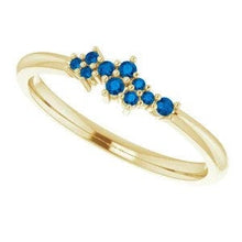 Load image into Gallery viewer, Ceylon Blue Sapphire Cluster Ring, Stacking Ring, 14k Gold, Low Profile, Non Traditional Wedding Band - MiShelli