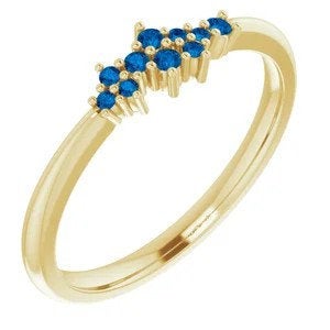 Ceylon Blue Sapphire Cluster Ring, Stacking Ring, 14k Gold, Low Profile, Non Traditional Wedding Band - MiShelli