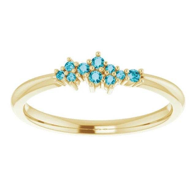 London Blue Topaz Cluster Stacking Ring, 14k Gold, Low Profile, Non Traditional Wedding Band, Birthstone Ring - MiShelli