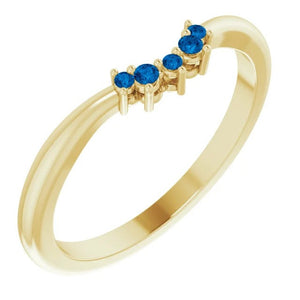 Ceylon Blue Sapphire Contour Band, 14K Gold, Low Profile, Stackable, Non Traditional Wedding, Multi Stone Band, Yellow, White, Rose Gold - MiShelli