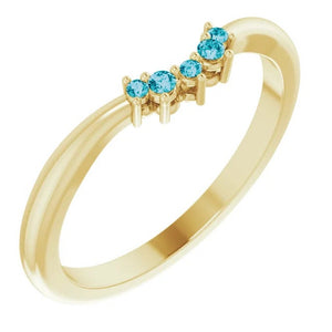 London Blue Topaz Contour Band, 14K Gold, Low Profile, Stackable, Non Traditional Wedding, Multi Stone Band, Yellow, White, Rose Gold - MiShelli
