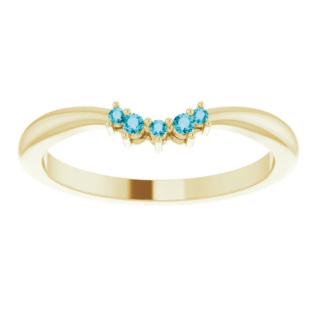 London Blue Topaz Contour Band, 14K Gold, Low Profile, Stackable, Non Traditional Wedding, Multi Stone Band, Yellow, White, Rose Gold - MiShelli