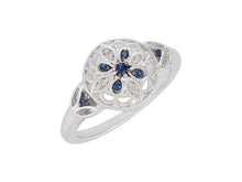 Load image into Gallery viewer, Vintage Style Blue Sapphire Diamond Silver Ring - MiShelli