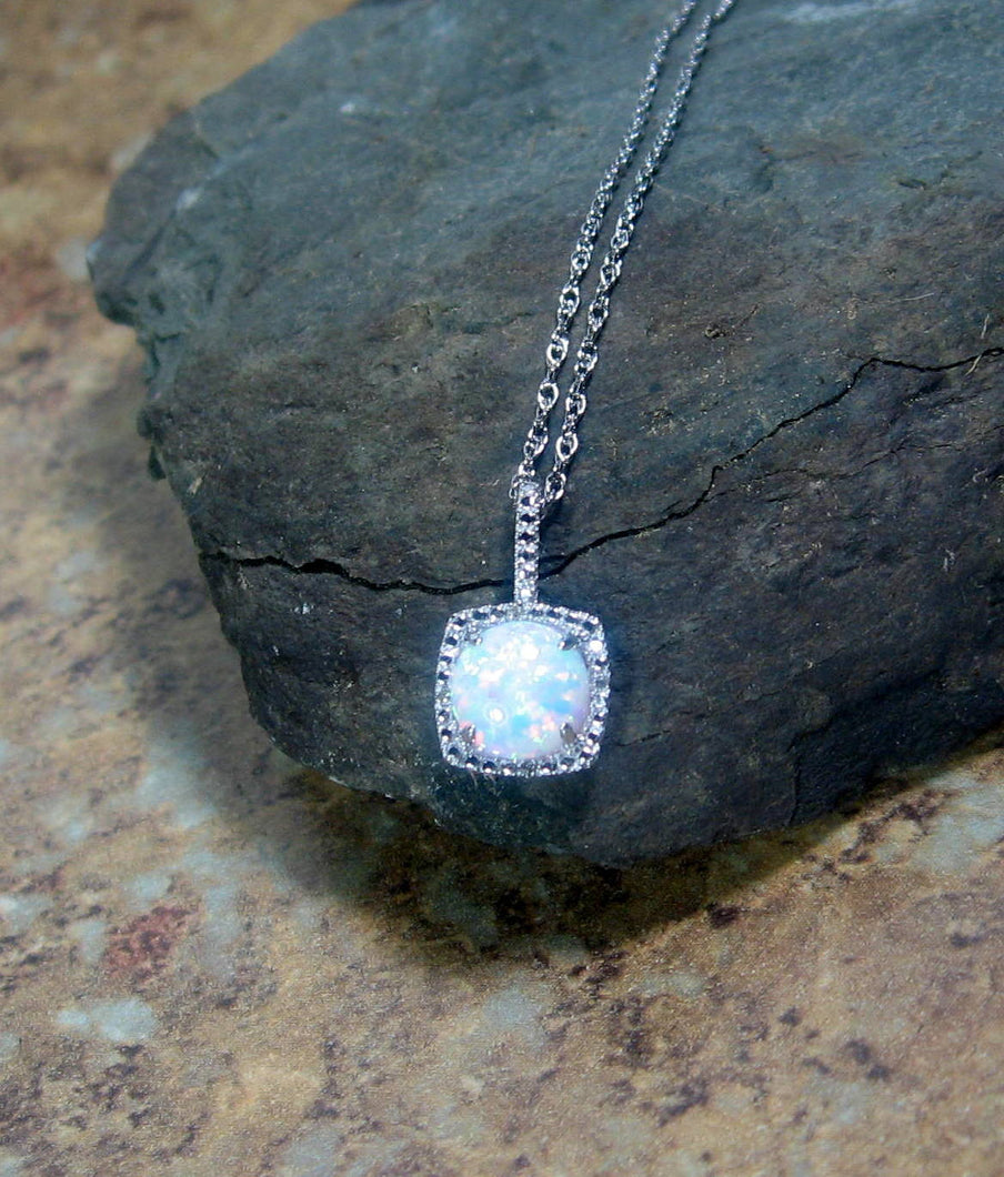 Opal Gemstone Diamond Pendant Sterling Silver Necklace - Ready to Ship - MiShelli