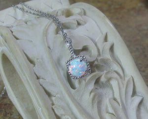 Opal Gemstone Diamond Pendant Sterling Silver Necklace - Ready to Ship - MiShelli