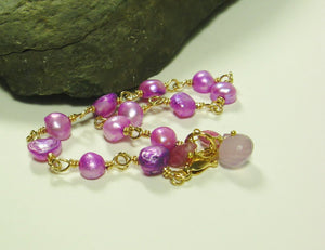 Purple Freshwater Pearl Bracelet Gold Filled, hand linked - MiShelli