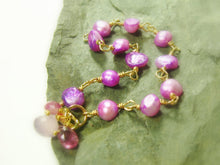 Load image into Gallery viewer, Purple Freshwater Pearl Bracelet Gold Filled, hand linked - MiShelli