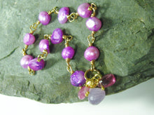 Load image into Gallery viewer, Purple Freshwater Pearl Bracelet Gold Filled, hand linked - MiShelli