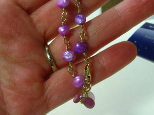 Purple Freshwater Pearl Bracelet Gold Filled, hand linked - MiShelli
