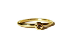 Mini Cognac Diamond, 14K Gold Stacking Ring - MiShelli