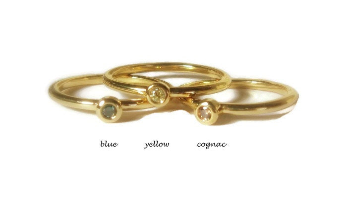 Tiny Colored Diamond 18K Gold Stacking Ring - MiShelli