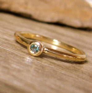 14K Gold Mini Blue Diamond Ring - MiShelli