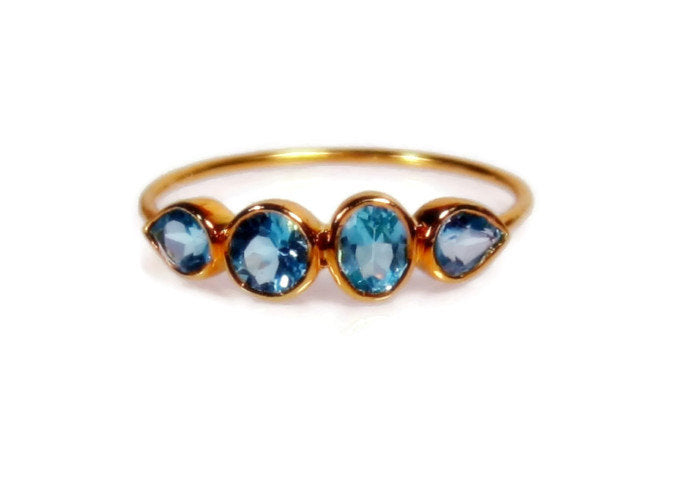Blue Topaz 14K Gold Gemstone Band - MiShelli