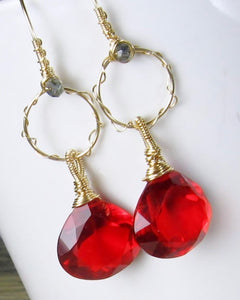 Red Quartz Chandelier Gold Earrings - MiShelli