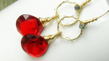 Load image into Gallery viewer, Red Quartz Chandelier Gold Earrings - MiShelli