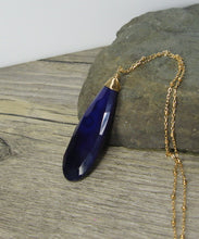 Load image into Gallery viewer, Gemstone Pendant Elongated Chalcedony, two-tone deep purple - MiShelli