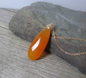 Orange Chalcedony Gemstone Solitaire Gold Layering Necklace - MiShelli