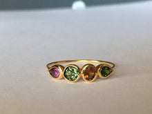 Load image into Gallery viewer, Tourmaline 14K Gold Ring, Colorful Mixed Shapes, Pear, Round, Oval, Low Profile, Anniversary Ring - MiShelli