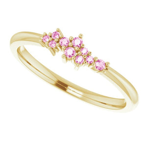 18K Gold Pink Sapphire Cluster Stacking Ring - MiShelli
