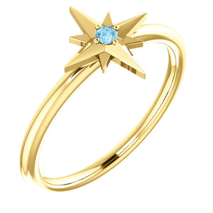 Star Birthstone Ring 14K Yellow Gold or Sterling Silver - MiShelli